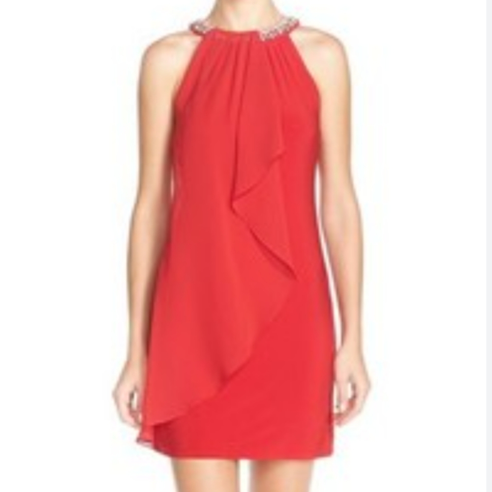 Adrianna Papell Beaded Chiffon Overlay Jersey A Line Dress Size 12